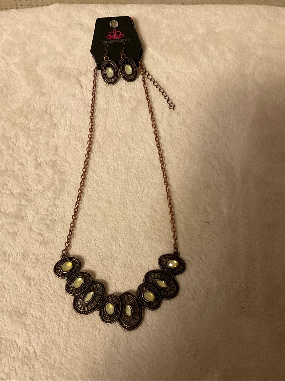 paparazzi Antique Bronze Necklace with Pale Yellow Stones